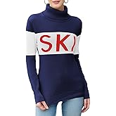 LCXWFE Womens Ski Sweaters Color Block Long Sleeve Turtleneck Pullover Sweater Trendy Knitwear Tops