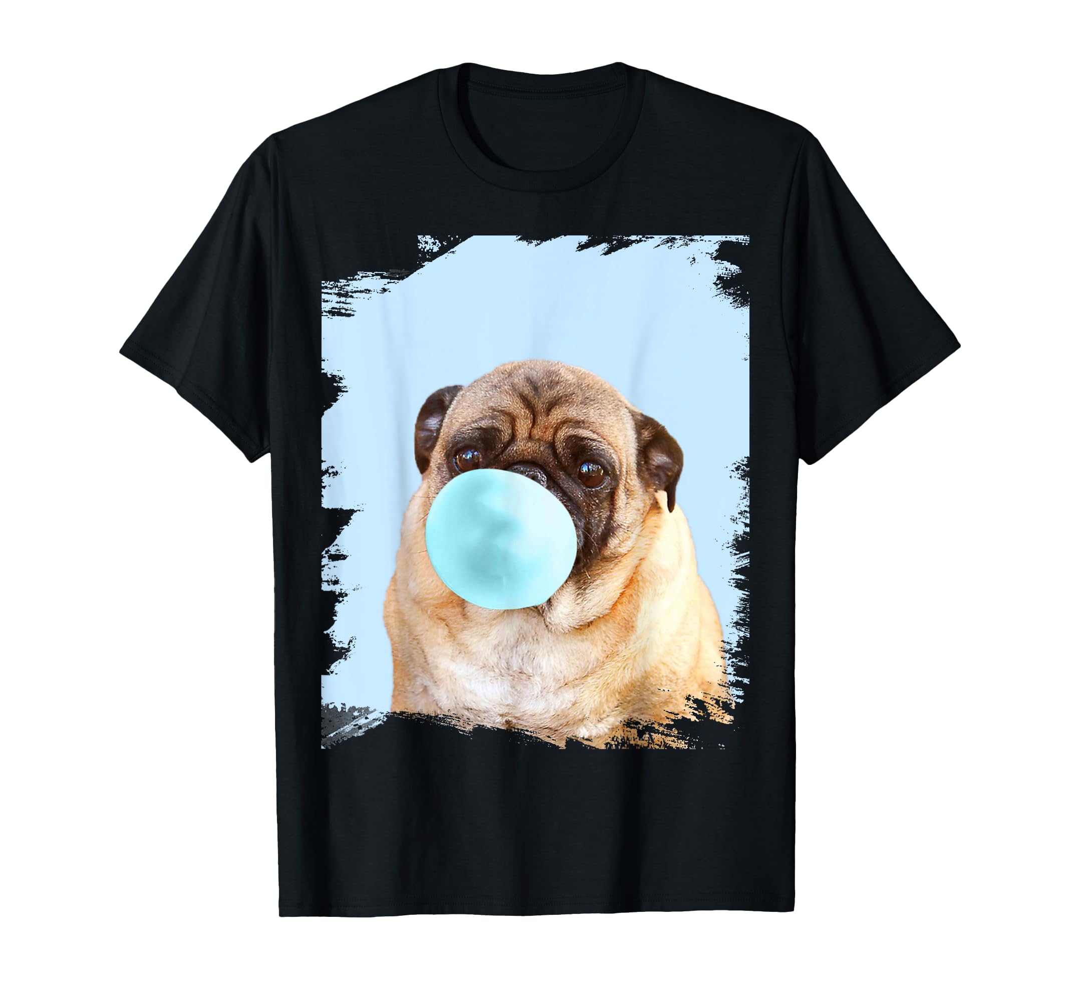 Cute Pug Dog Chewing Blue Bubble Gum T-Shirt