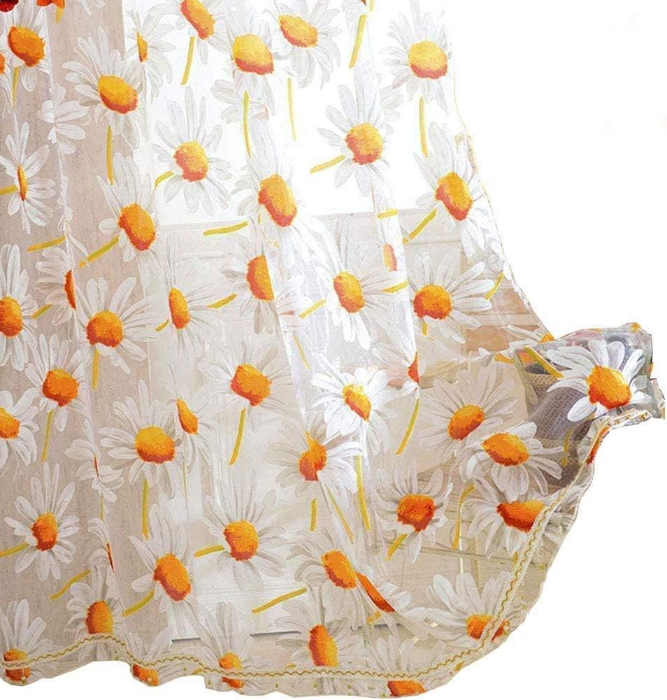 Girls Room Tulle Curtain 1 Set of 2 Panels, Gorgeous Flower Sunflower Voile Curtain Drapes Yellow Orange for Home Decor Window Treatment Panels Rod Pocket,