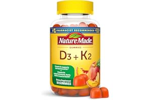 Nature Made Vitamin D3 K2 Gummies, Vitamin D 5000 IU Per Serving for Bone, Teeth, Muscle and Immune Support, 50 Gummy Vitamins, 25 Day Supply
