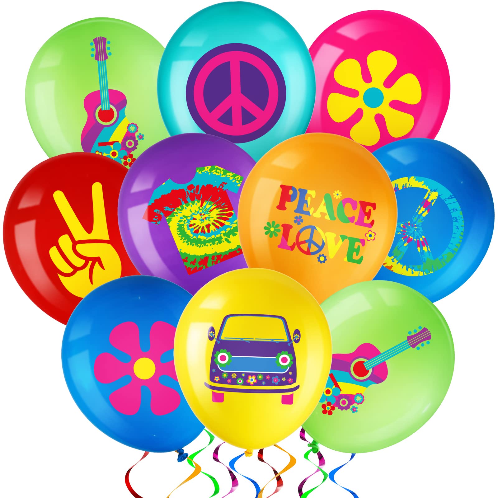 45 Pieces Groovy Retro Hippie Boho Balloons Groovy Daisy Party Balloons Groovy Balloons Daisy Flower Rainbow Peace Sign Balloons for Baby Kids Girls Two Groovy Party Decorations (Tie-dye Style)