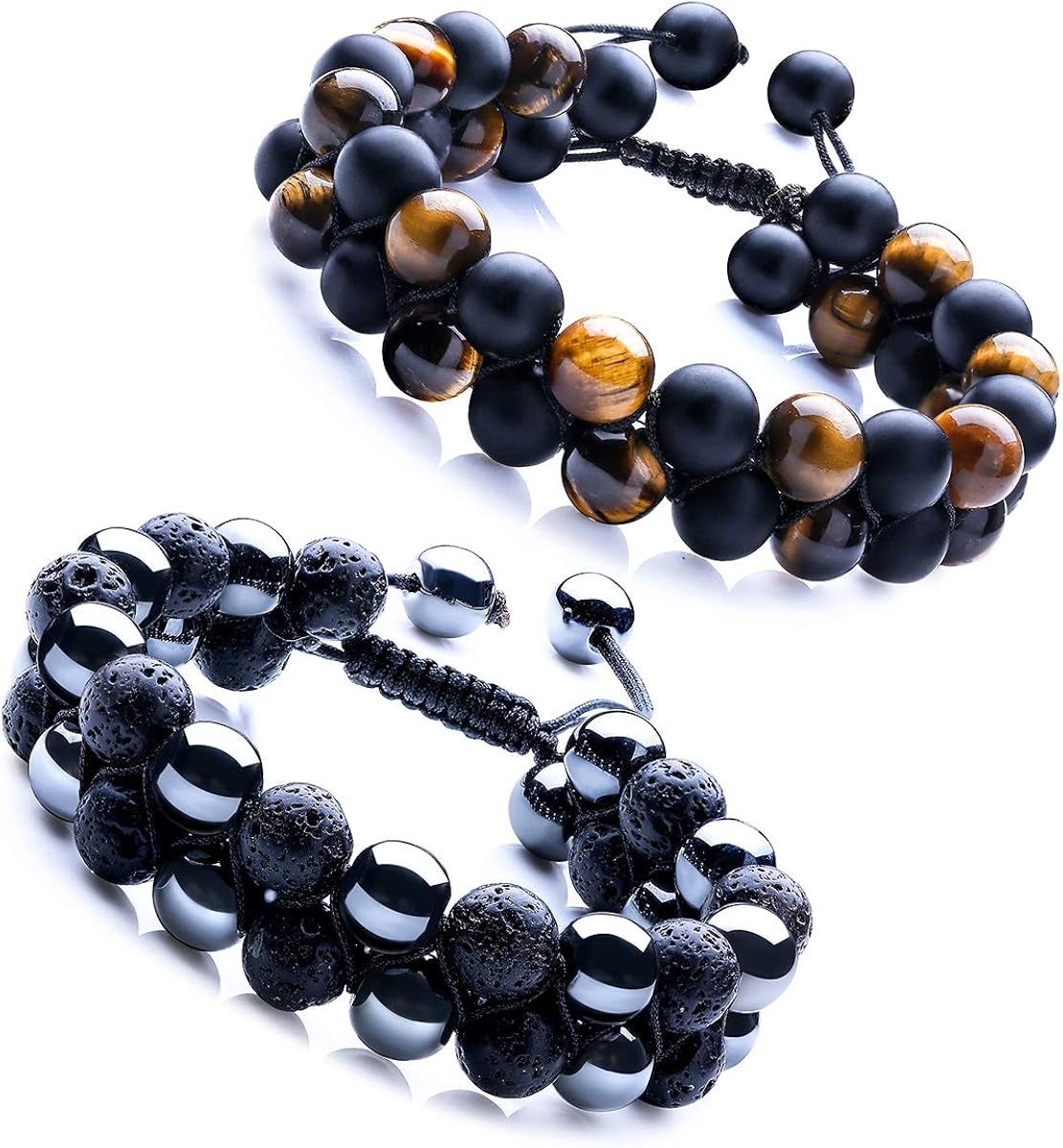 WRCXSTONE Natural Stone Bracelet Mens Black Lava Rock Bracelet Tiger Eye Gemstone Bracelet Yoga Essential Oil Bracelet Charm Gift: Clothing
