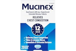 Mucinex Chest Congestion, Expectorant 12 Hour Extended Release Tablets, 20ct, 600mg Guaifenesin with Extended Relief of Chest Congestion Caused by Excess Mucus. Thins and Loosens Mucus