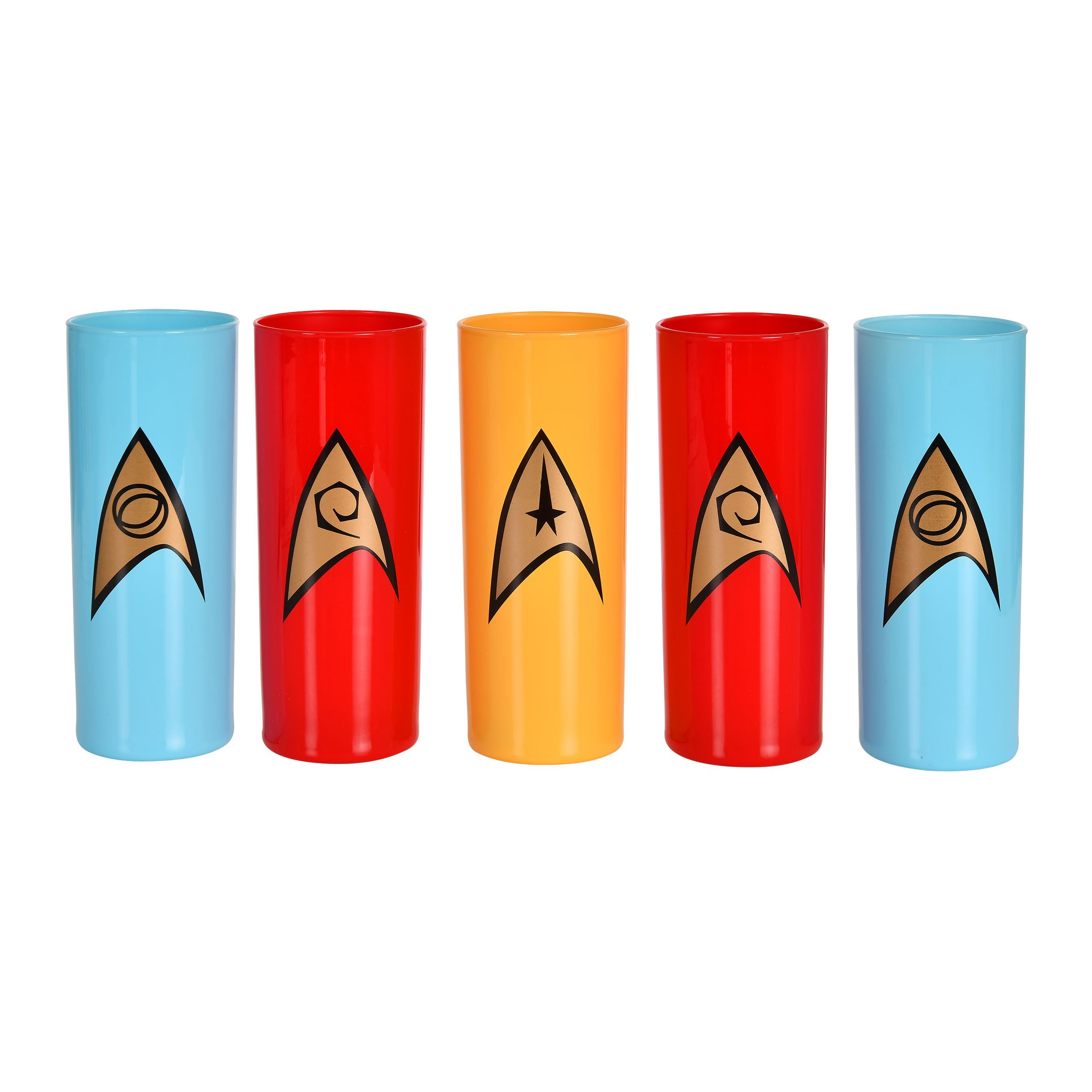 Elbenwald Star Trek Glasses Set of 5 - Round, Recyclable, Dishwasher Safe, 300 ml Capacity, Reusable, Star Pattern - Adult Drinking Cups for Home, Christmas