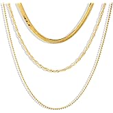 LUXU kisskids Layered Necklaces Set for Women, 3PCS Dainty Gold Plated Necklace Stackable Non-Tarnish Chunky Herringbone Paperclip Chain Jewelry Gifts, Adjustable Hypoallergenic Fashion Chains