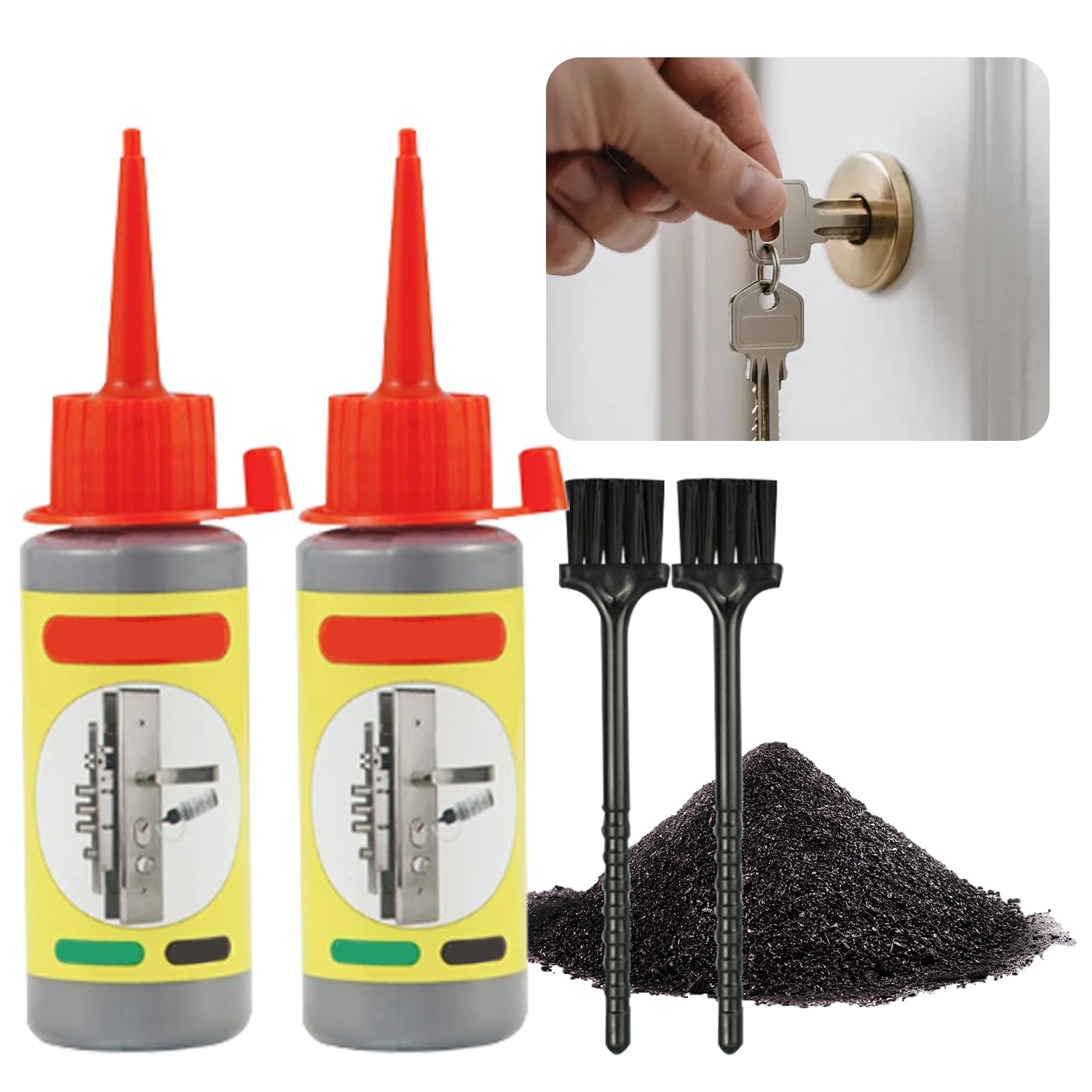 2 Bottles of Graphite Powder for Locks and 2 Pcs Brushes, Graphite Lock Lubricant, Lock Lubricant for Lubricating Door Locks, Keys