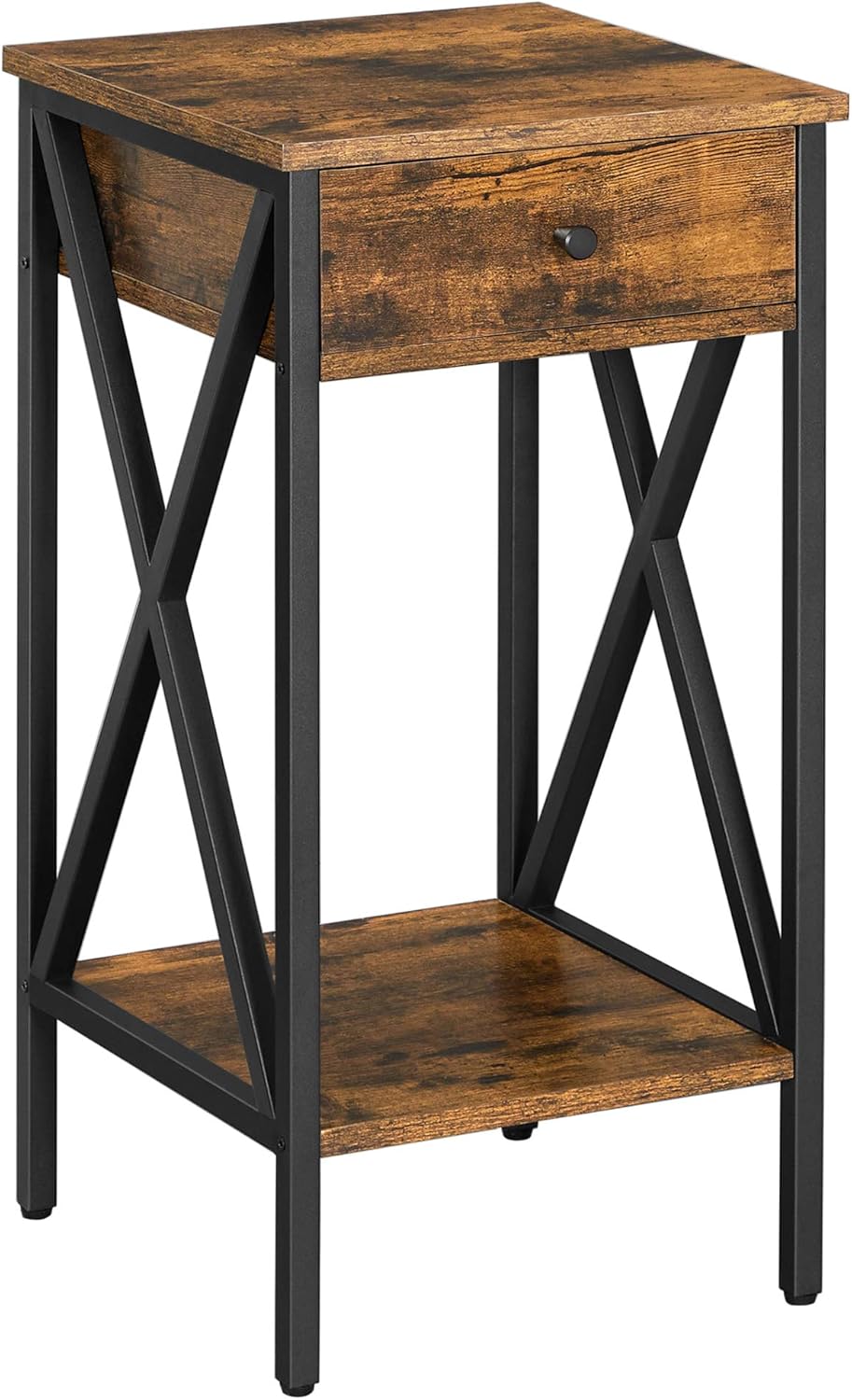 tall end table with shelves on Furniture Tall Night Table With Drawer And Storage Shelf Side Table End Table Vasalge Vincyer Nightstand Industrial Rustic Brown And Black Ulet501b01 Home Kitchen