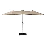 Amazon Basics Oversize Outdoor Market Patio Umbrella with Base - 15 x 6.9 Feet, Beige