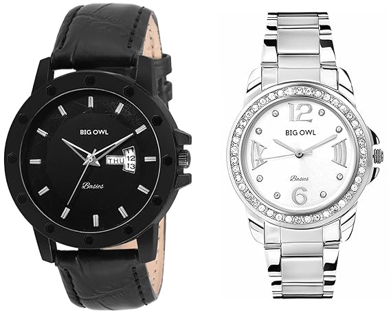 Bigowl Wrist Watch Couple Combo for Men and Women MEN06-WOMEN02
