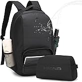 HEAD Waterproof Travel Laptop Backpack for Men, Lightweight Casual Daypack Backpacks with Toiletry Bag for Work/College/Sport/Gym/Workout, Fits 15.6 inch Laptop, Black