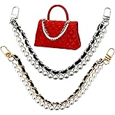 Rowbaty 2PCS Gold & Silver Pearl Purse Chain Extender 12 Inch, Metal Handbag Strap Short Handles for Shoulder Crossbody Bags, Cute Replacement Bag Charms for Women