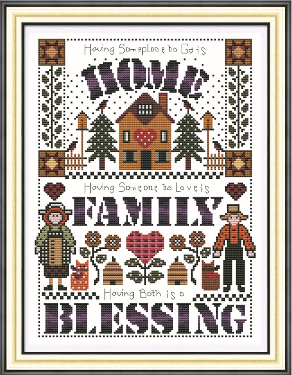WOWDECOR Cross Stitch Embroidery Kits for Adults Kids, Home Family Blessing 11CT Stamped DIY DMC Needlework Easy Beginners
