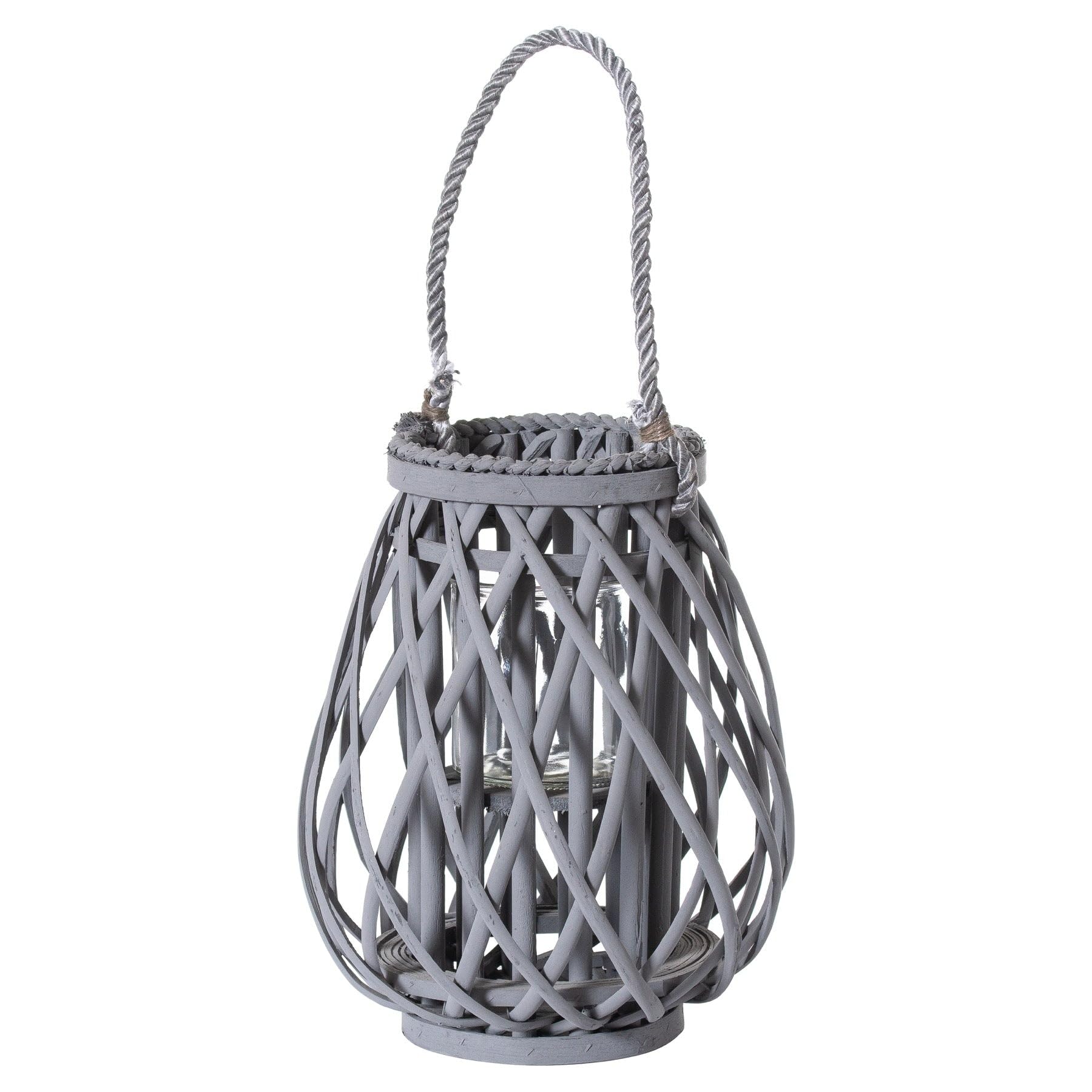 Hill Interiors Small Grey Wicker Bulbous Lantern, Mixed, 30 x 10 x 1.56 cm