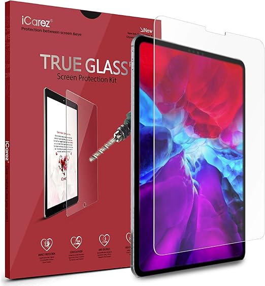 Amazon Com Icarez Tempered Glass Screen Protector For Apple 12 9 Inch Ipad Pro 12 9 18 Model Premium Easy Install 9h 0 3mm 2 5d 2 Pack Compatible With Face Id And Apple Pencil