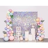 Shimmer Wall Backdrop Silver Iridescent 6FTx4FT Square Sequin Wall Panel Backdrop Decor for Wedding Anniversary Birthday Party, 24 Panels