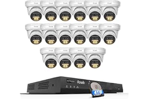 PANOOB 16 Channel Security Camera System 4K PoE, 16x 8MP Wired IP PoE Dome Camera, Spotlight Color Night Vision, Human Vehicle Detection,1-Way Audio Remote Access, 4K 16CH NVR 4TB HDD, PD93BA1616-8MD