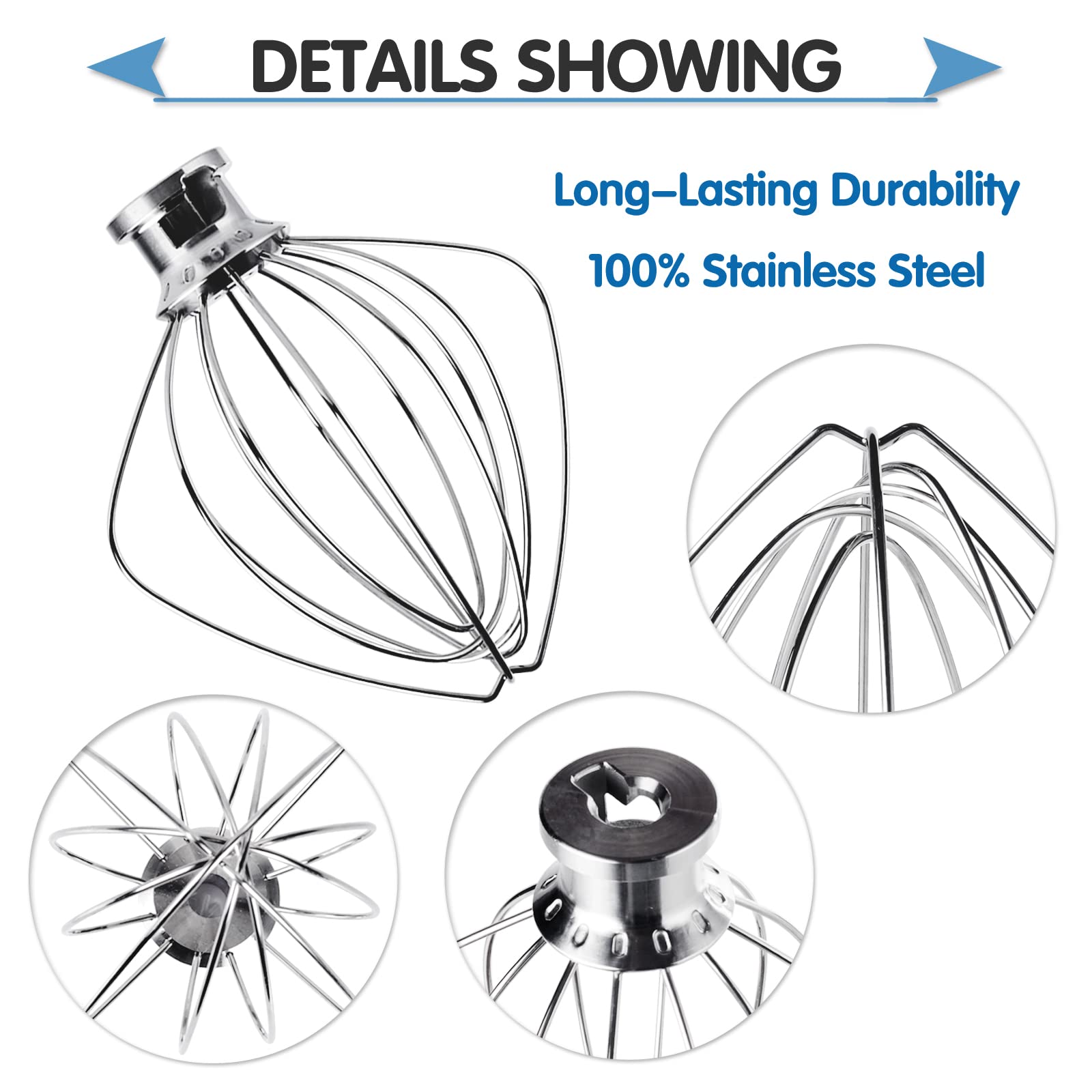 Stainless Steel 6-Wire Whip Attachment for KitchenAid 4.5 and 5 Quart Tilt-Head Stand Mixer, K45WW Whisk Attachment, Balloon Whisk, Heavy Duty, Dishwasher Safe