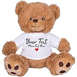 Cute Custom Teddy Bear with Personalized Custom Text: 8 Inch Brown Teddy Bear Valentine's Day Stuffed Animal White Shirt YT