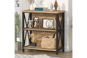 FATORRI Small Bookcase, Wood and Metal Low Short Bookshelf, Industrial Book Case and Rustic Book Shelf for Small Space (Rusti