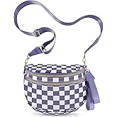 NEWROGENG Checkered Crossbody Bags for Women, Large Nylon Bum Bags Plus Size Fanny Pack Sling Bag Belt Bag for Women Travel, Purple Checkered