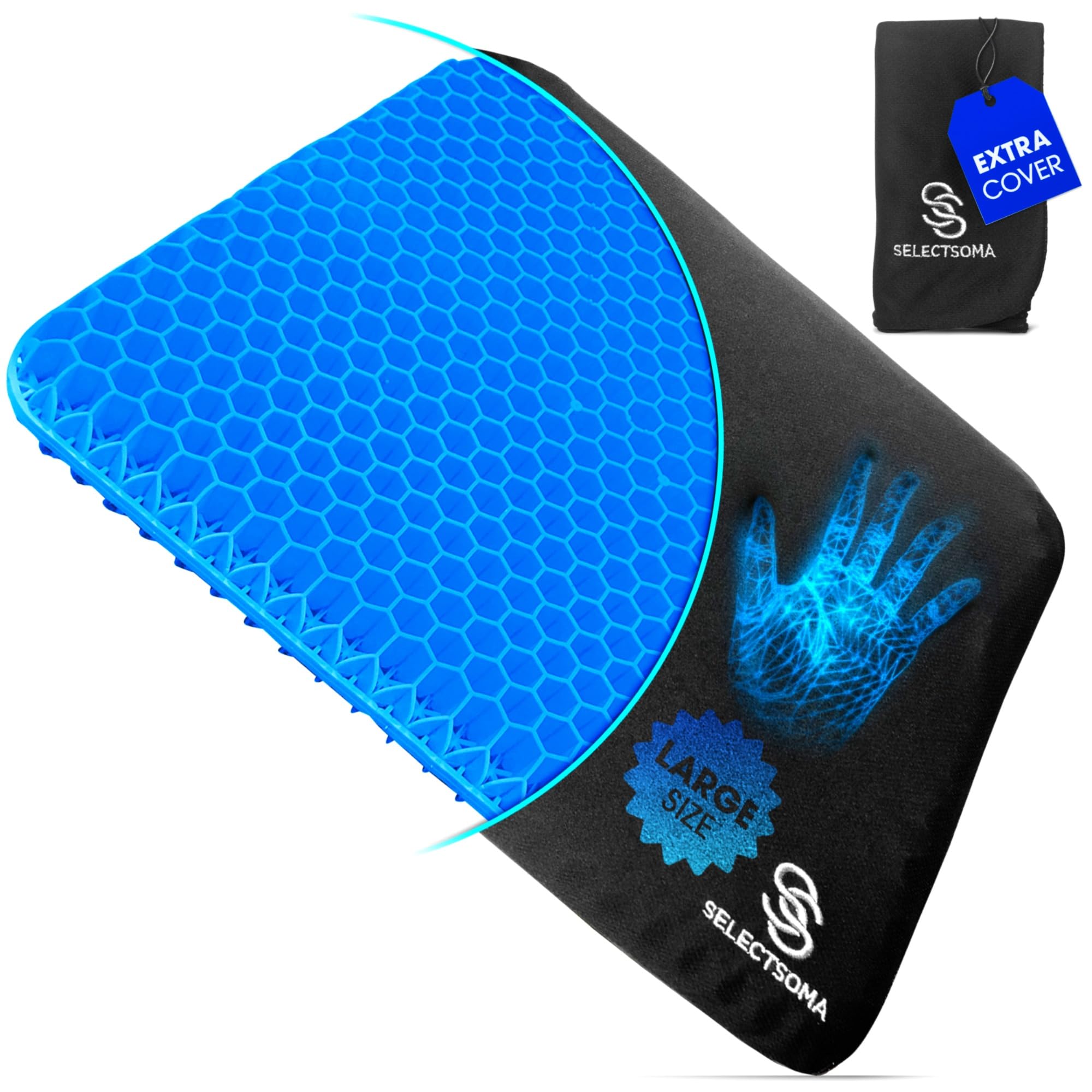 Photo 1 of SelectSoma Large Gel Seat Cushion for Desk Chair - Pressure Relief for Back, Sciatica, Coccyx, and Tailbone Pain While Long Sitting – Wheelchair Cushion – Car and Truck Chair Pad