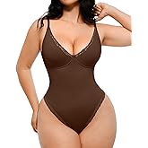 SHAPELLX Shapewear Bodysuits for Women Tummy Control Lace Body Suits V Neck Sleeveless Bodysuit Tops Underwire Corset