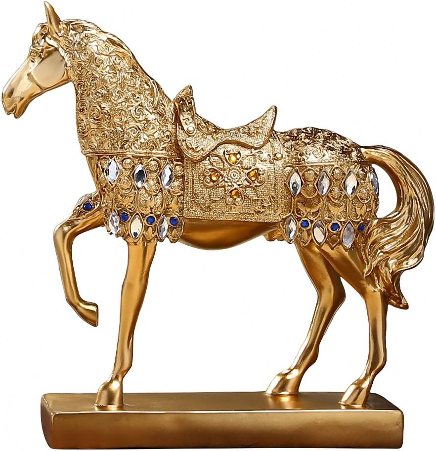 Golden Walking Horse Statue for Wealth,Home Decoration Attract Wealth and Good Luck,Feng Shui Decor