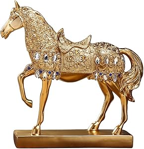 Golden Walking Horse Statue for Wealth,Home Decoration Attract Wealth and Good Luck,Feng Shui Decor