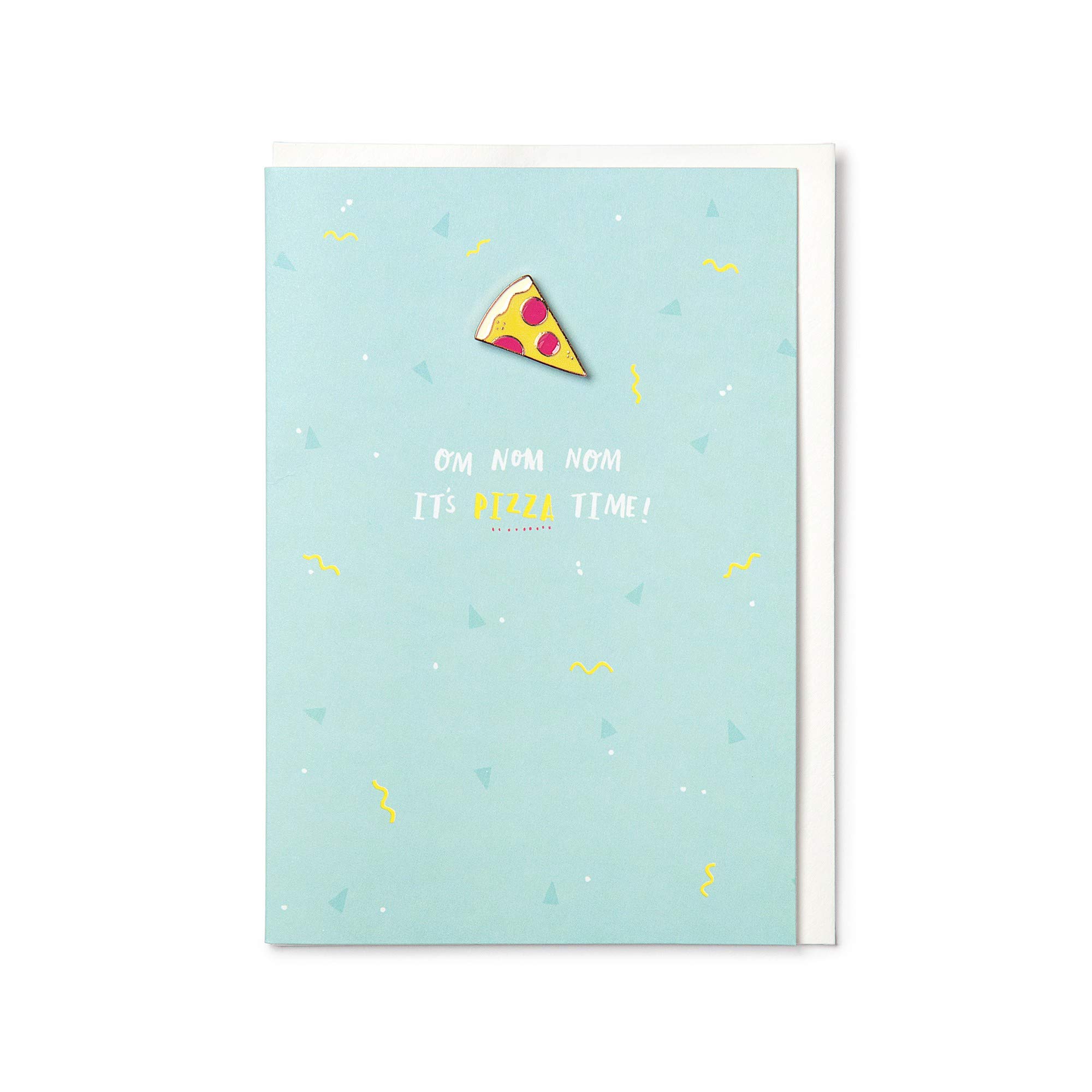 Hotchpotch Om Nom It's Pizza Time Card with Enamel Pizza Pin Badge - Greetings Card