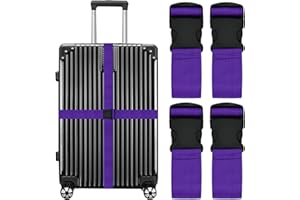 LEEHOOM Luggage Straps for Suitcases Travel Belt Suitcase Strap, Heavy Duty with Quick-Release Buckle Suitcase Safe Belt with Name Card, Bright Color Adjustable Luggage Belts, TSA Approved, 4 Pack, Purple