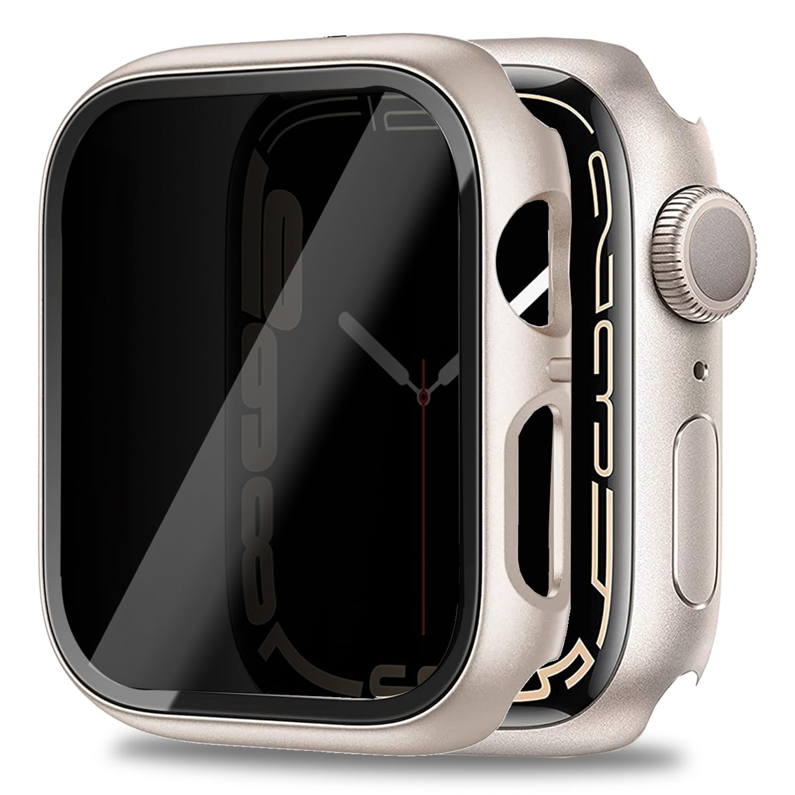Miimall Case Compatible with Apple Watch Series 9/8/7 41mm 45mm Privacy Tempered Glass Screen Protector, Anti-Spy Shockproof Hard PCAll-Around Bumper Case Protective Cover for iWatch Series 9-Silver