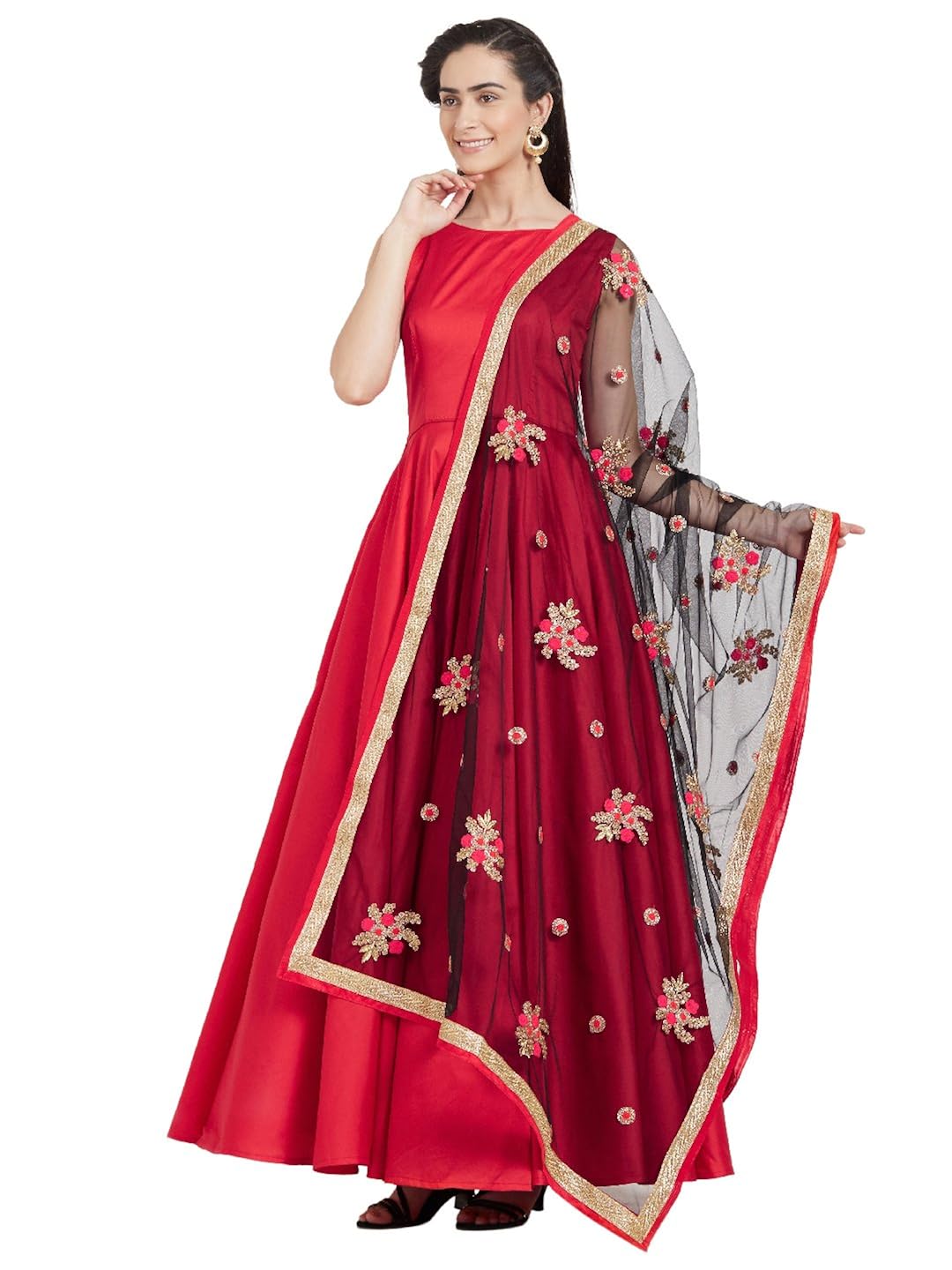 dupatta bazaar woman's multicolour flower embroidered net dupatta