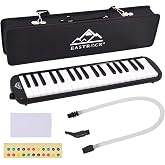 EastRock 37 Key Black Melodica Keyboard Soprano Piano Instrument with Case | Phosphor Bronze Reeds ABS Resin with Mouthpiece Tube Sets and Carrying Bag for Beginners Adults Gift