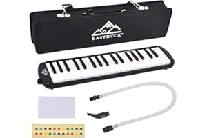 EastRock 37 Key Melodica Instrument Air Piano Keyboard Soprano style Pianica with Mouthpiece Tube Sets and Carrying Bag Black