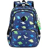 MUSEVOS Kids Backpack Boys Funny Dinosaur Bookbag, Lightweight Water Resistant Kindergarten Elementary School Backpacks, Blue