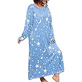 WDIRARA Women's Plus Size Long Sleeve Star Print Loose Nightgown Sleepshirt Loungewear
