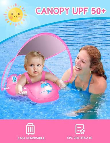 LAYCOL Baby Swimming Float with UPF50+ Sun Canopy Baby Floats for