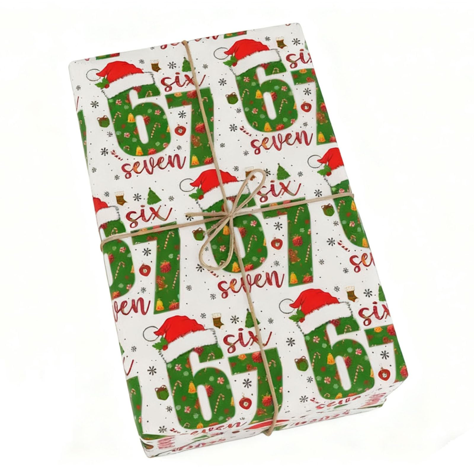 67 Christmas Wrapping Paper, Funny Six Seven Christmas Gift Wrap, 6 7 Meme Unique Santa Festive Wrapping Paper Xmas (White 1PC)