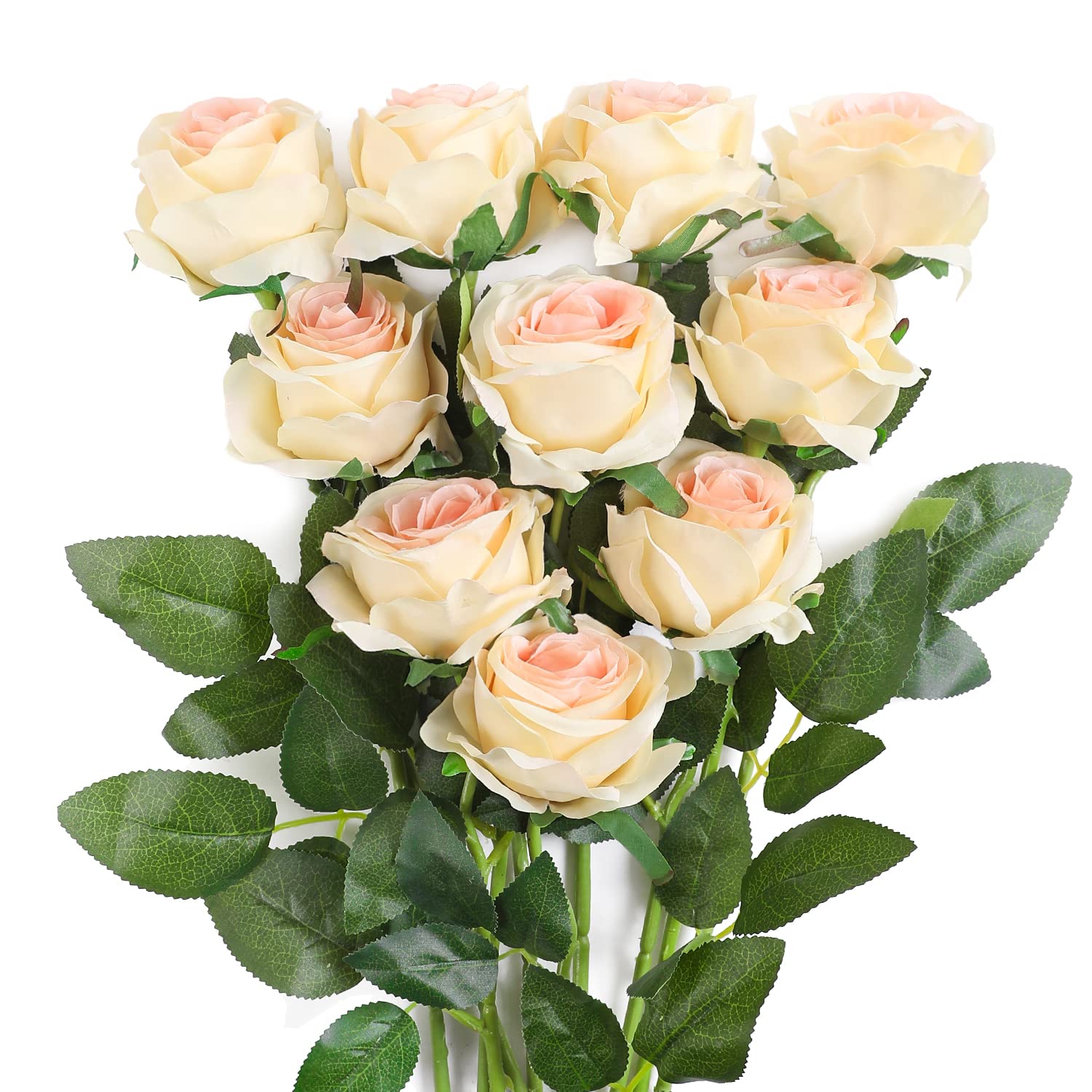 JUSTOYOU Rose Artificial Silk Flowers Bouquet Home Office Wedding Arrangements Champagne(10 PCS) — image 1