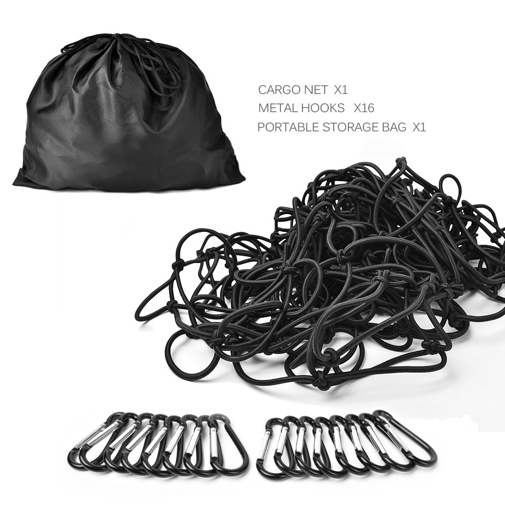 Mictuning Cargo Net 5x7 Heavy Duty Truck Bed Bungee Nets Stretches To 10x14 With 16pcs D Shape Aluminum Carabiners Universal For Pickup Truck Suv Trailer Boat Rv Nets