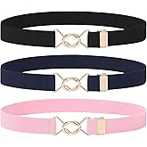Kajeer Kids Elastic Belt for Girls,3 Pack Youth Belts Stretch Adjustable Gold Round buckle Toddler Belts for Uniform Casual