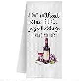 QWZDRHYJI Wine Kitchen Towels, Wine Lover Dinker Gifts for Women Men Dish Tea Towels, Funny Alcohol Gifts Decorative Hand Towel for Kitchen Bar Cart Decor, 16x24 Inch