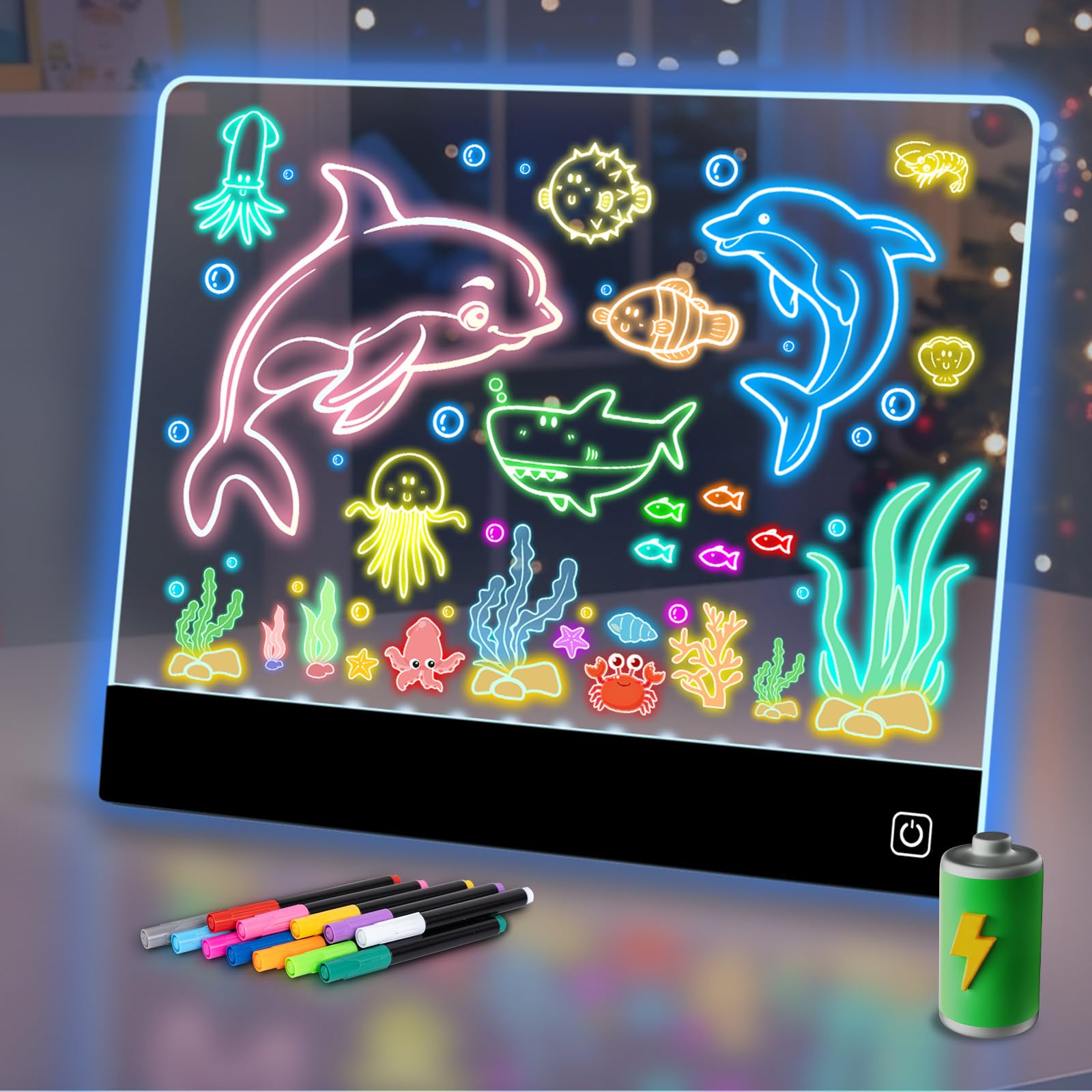16" Led Drawing Board for Kids Rechargeable, Portable Doodle Glow LED Note Board with 7 Colors, Light Up Acrylic Dry Erase Lumi Board with Stand, Easter Gifts Teen Gifts Boys & Birthday Gifts(Black)