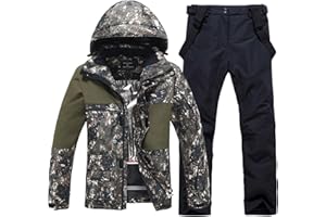 SnowElve Mens Ski Jacket and Pant Set Waterproof Ski Outfits for Men Snowboarding Jacket Winter Warm Mens Snow Suit