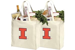 BROAD BAY Reusable University of Illinois Shopping Bags or Illini Grocery Bag 2Pc SET NATURAL COTTON