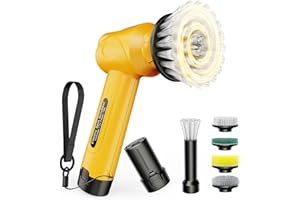 qimedo Battery Electric Spin Scrubber Q4, 800RPM Handheld Scrubber for Cleaning with Display, Power Dish Scrubber with 5 Heads, Shower Cordless Cleaning Brush for Bathroom/Sink/Window