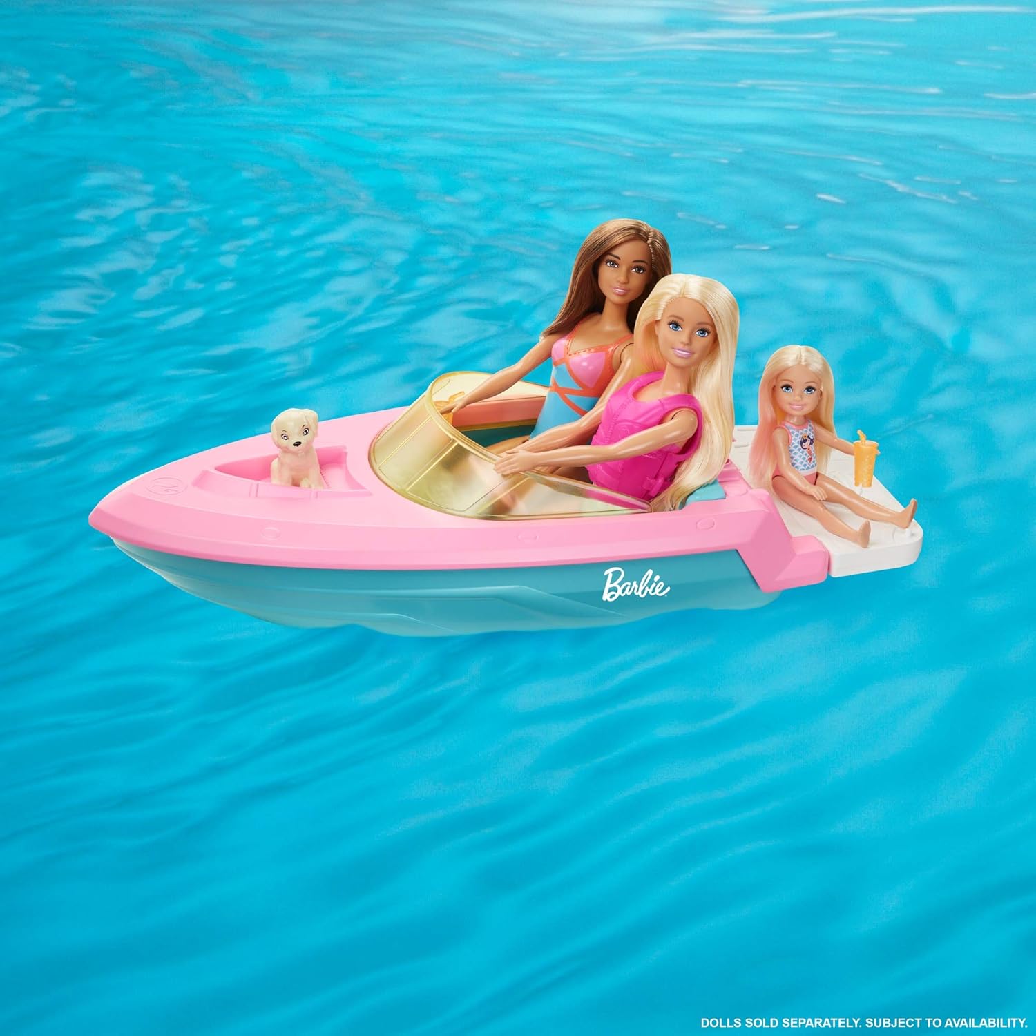Barbie Boat with Puppy and Themed Accessories, Fits 3 Dolls, Floats in Water, Great Gift for 3 to 7 Year Olds (GRG29): Toys & Games