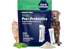 Honest Paws Probiotics for Dogs - Digestive & Immune Support Powder with Prebiotic Made in The USA, Chicken Flavor (30 Sticks)