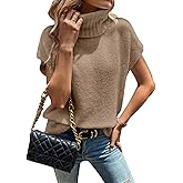WDIRARA Women's Turtleneck Cap Sleeve Sweater Vest Pullover Knitted Top Loose Oversized Knitwear