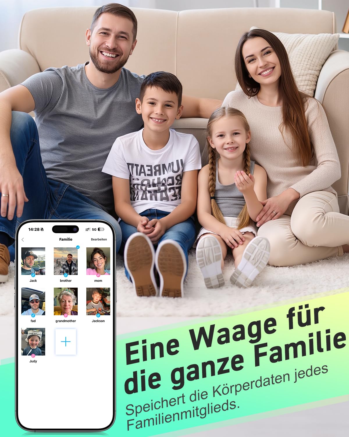 INSMART Personenwaage Digital, Waage personen mit Bluetooth, Körperfettwaage für BMI, Gewicht, Körperfett, Pulsschlag, Muskelmasse, Wasser, Protein, Skelettmuskel, Knochengewicht, BMR, usw. 4